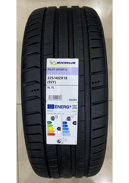 Michelin 225/40 R18 92Y Xl Pilot Sport 5 Oto Yaz Lastiği ( Üretim Yılı: 2023 )