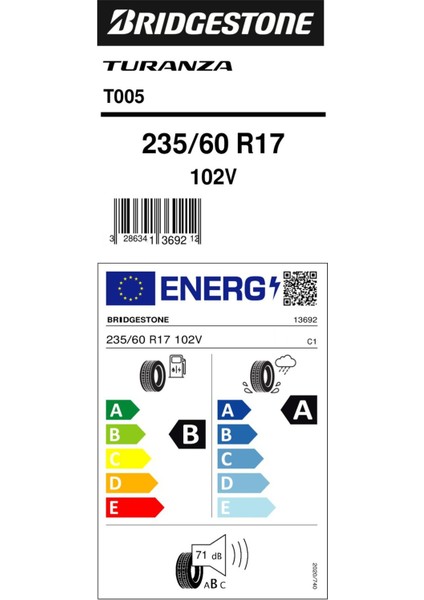 Bridgestone 235/60R17 102V Turanza T005 (4x4-Suv) Yaz Lastiği (Üretim YILI:2021) Ambalajlı Gönderim